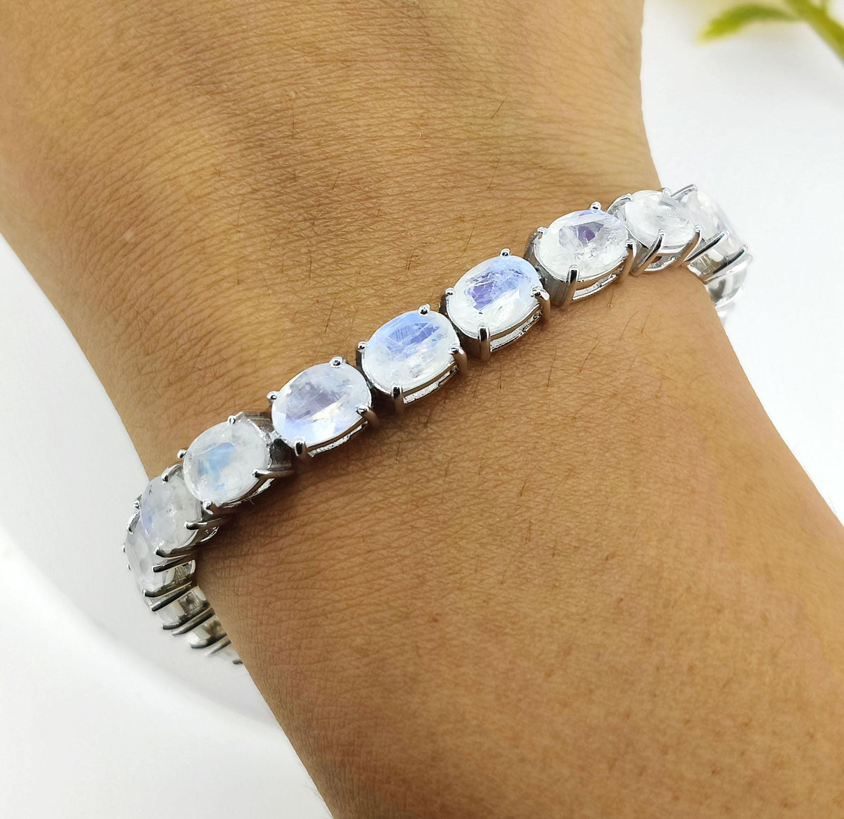 Rainbow Moonstone Tennis Bracelet-925 Sterling Silver Jewelry-8x6mm Moonstone Bracelet-Oval Cut Gemstone-June Birthstone Jewelry Gift