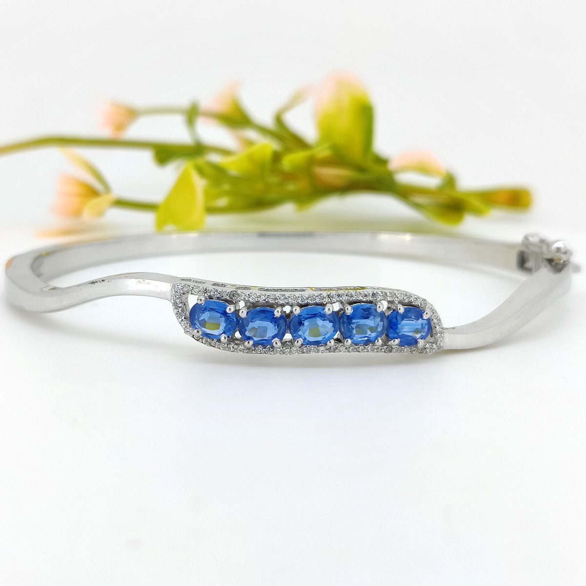 Blue Kyanite Jewelry, Handmade Silver Bangle, Unique Handmade Gemstone Bracelet