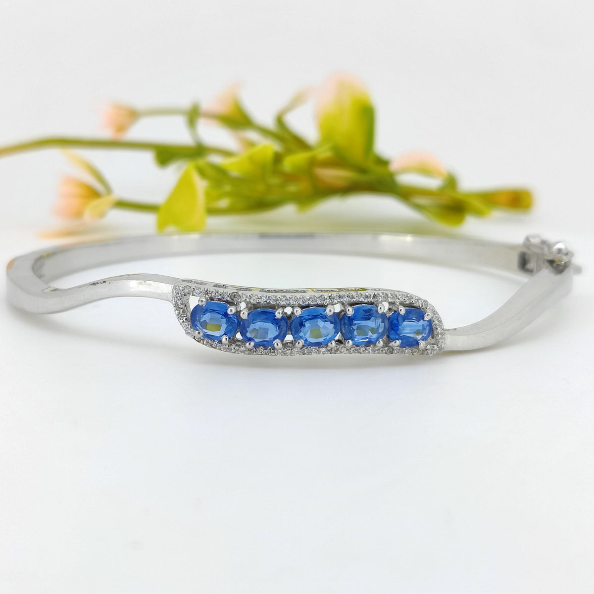 Blue Kyanite Jewelry, Handmade Silver Bangle, Unique Handmade Gemstone Bracelet