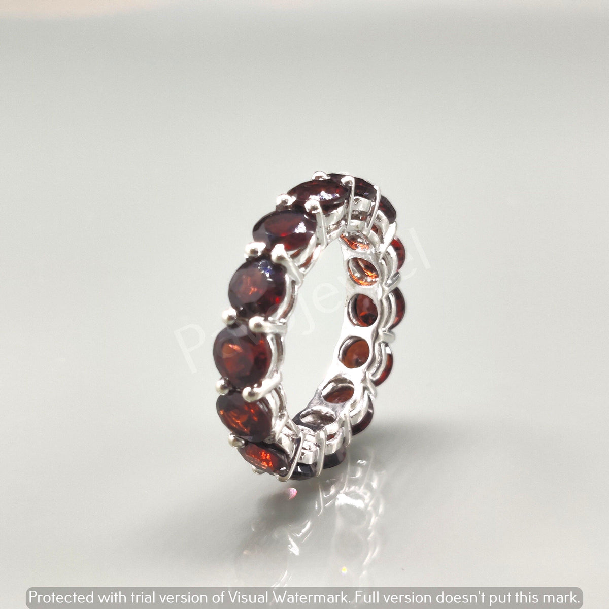 Red Garnet Wedding Eternity Band Ring: 925 Sterling Silver Stacking Band