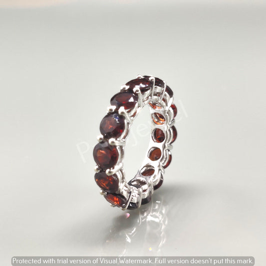 Red Garnet Wedding Eternity Band Ring: 925 Sterling Silver Stacking Band