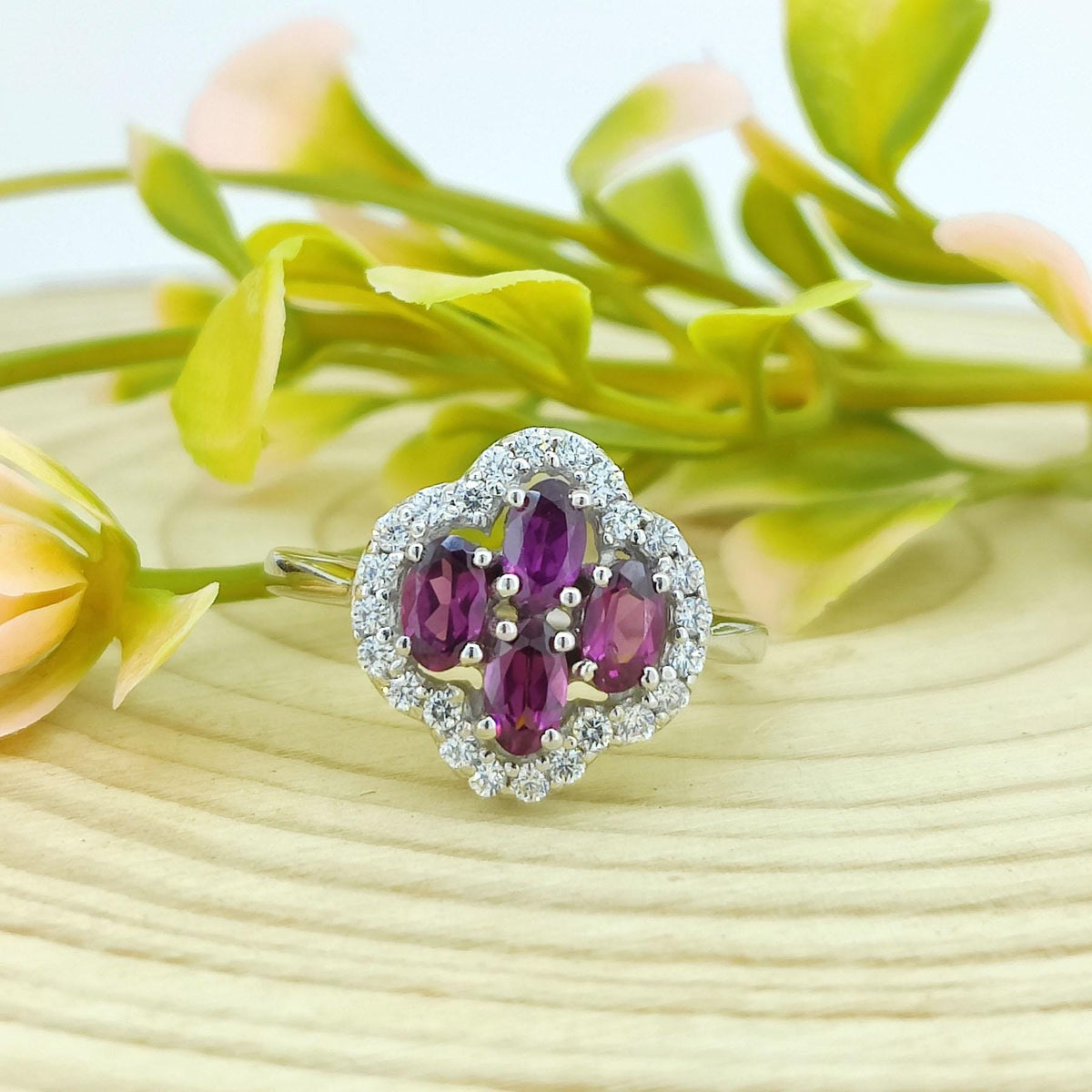 Rhodolite Garnet Ring: Sterling Silver Gemstone Cluster, June Birthstone