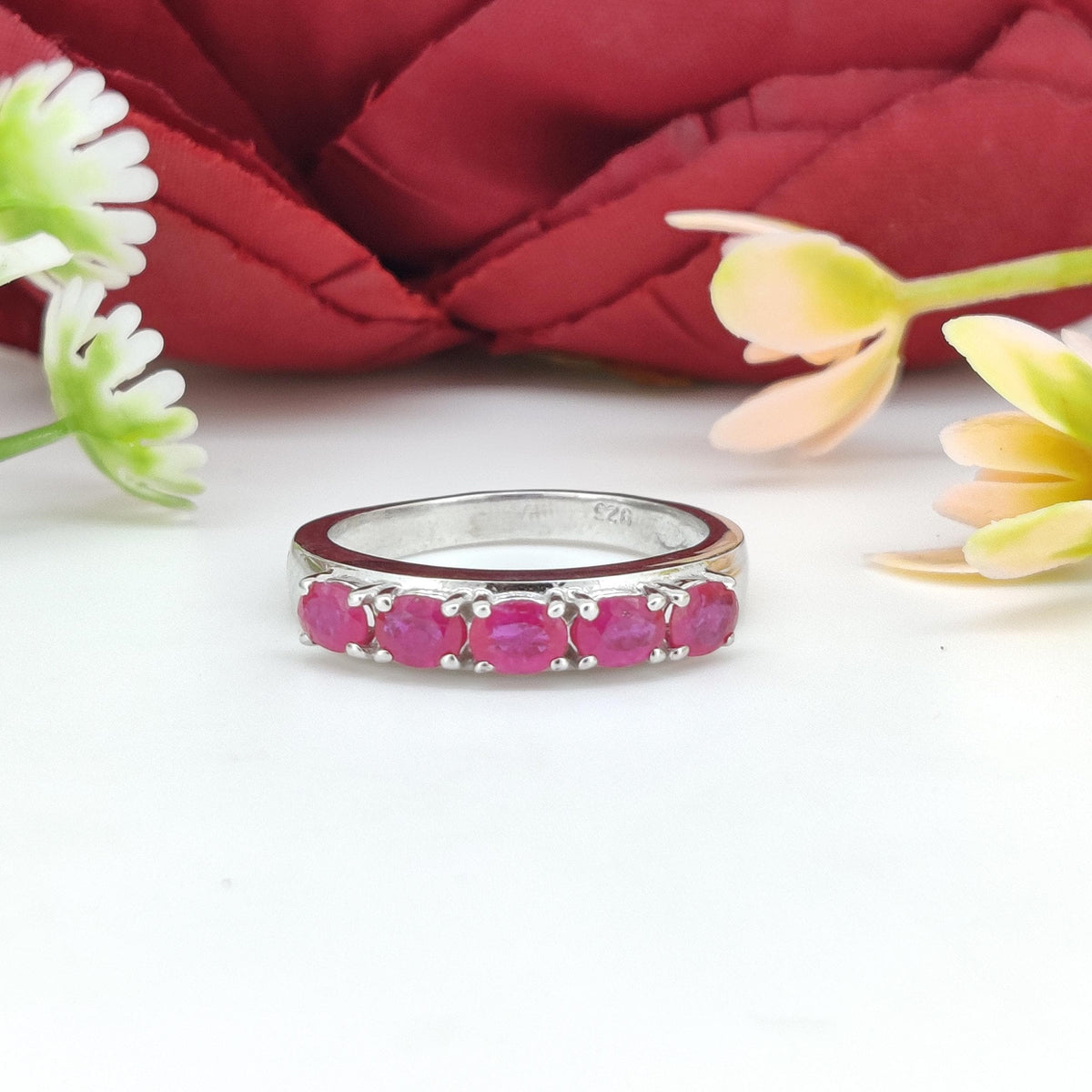 Oval Ruby Ring: Minimalist Sterling Silver July Birthstone