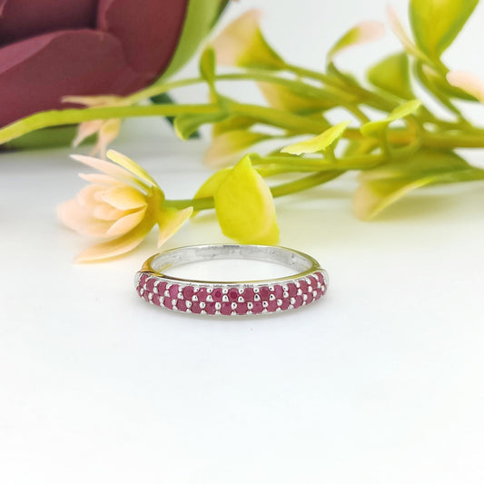 Natural Ruby Gemstone Ring-925 Sterling Silver Jewelry-Round Gemstone-July Birthstone Stackable Ring-Minimalist Ruby Jewelry-Engagement Gift
