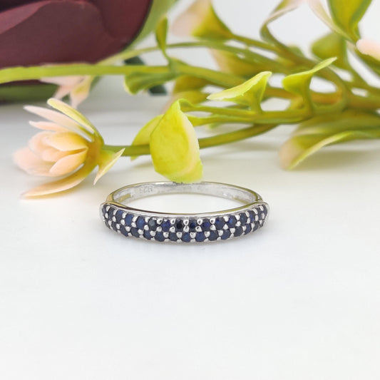 Blue Sapphire Ring: Sterling Silver September Birthstone Stackable Band
