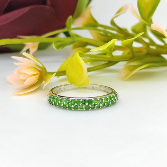 Natural TSavorite Ring-925 Sterling Silver Jewelry-Round Gemstone Stackable Ring-Green TSavorite Jewelry-January Birthstone-Gift for women's