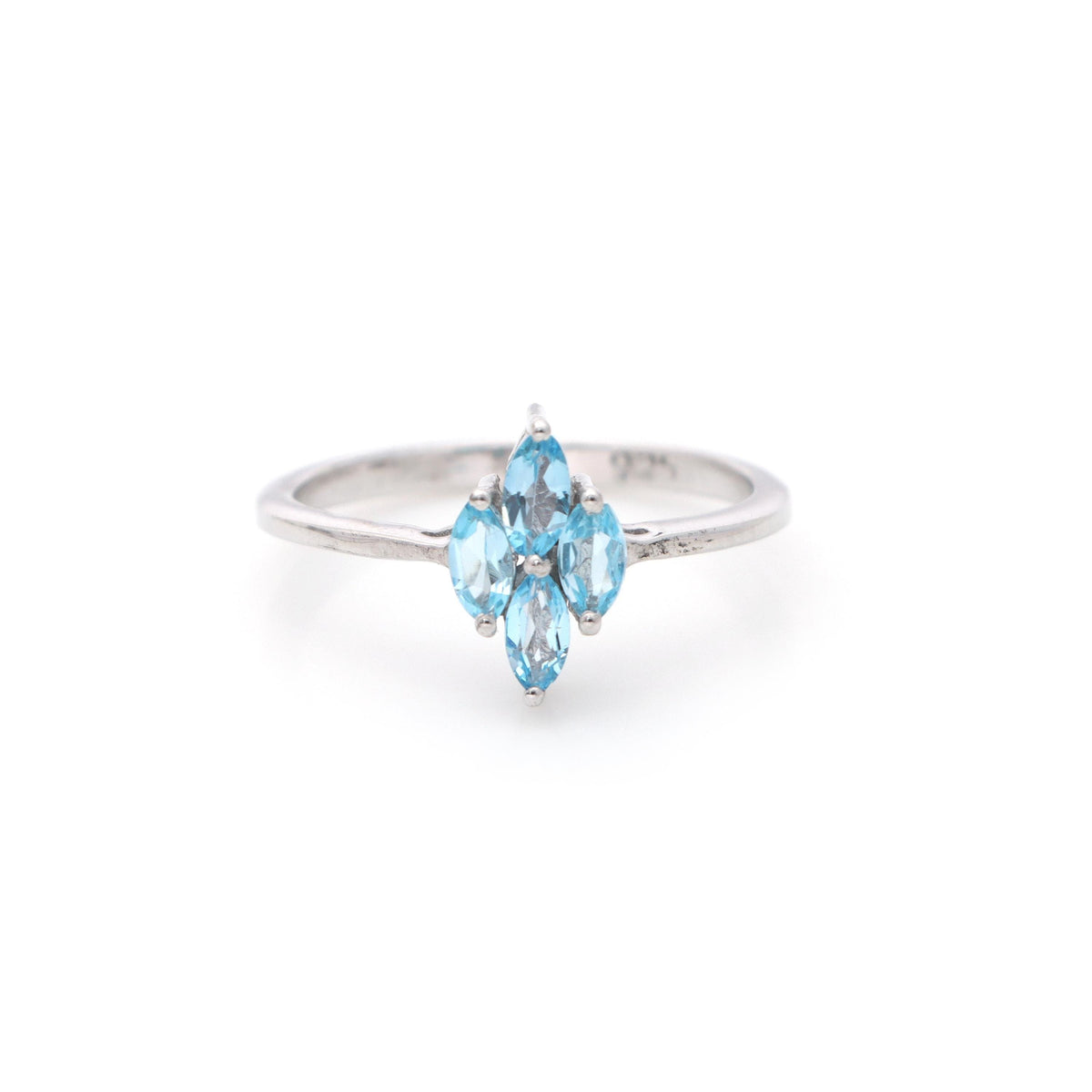 Marquise Swiss Blue Topaz Ring, Sterling Silver East West Minimalist Band, December Birthstone