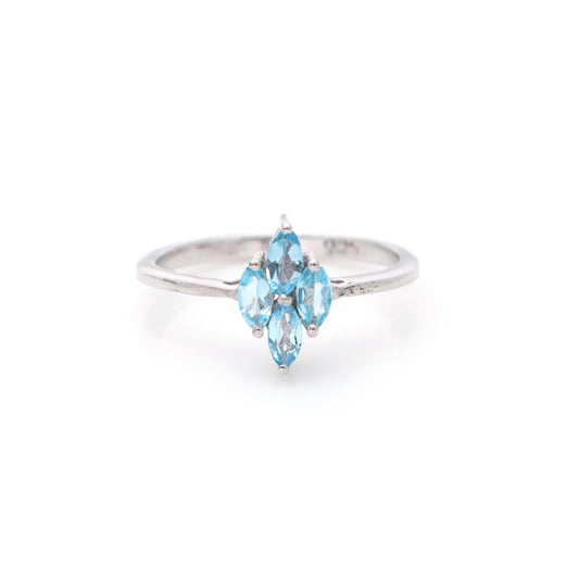 Marquise Swiss Blue Topaz Ring, Sterling Silver East West Minimalist Band, December Birthstone