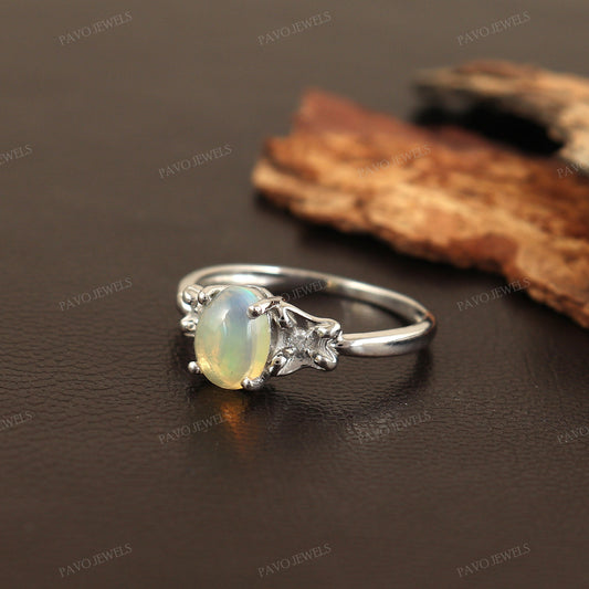 Oval Ethiopian Opal Engagement Ring, 925 Sterling Silver, October Birthstone, Vintage Opal Jewelry