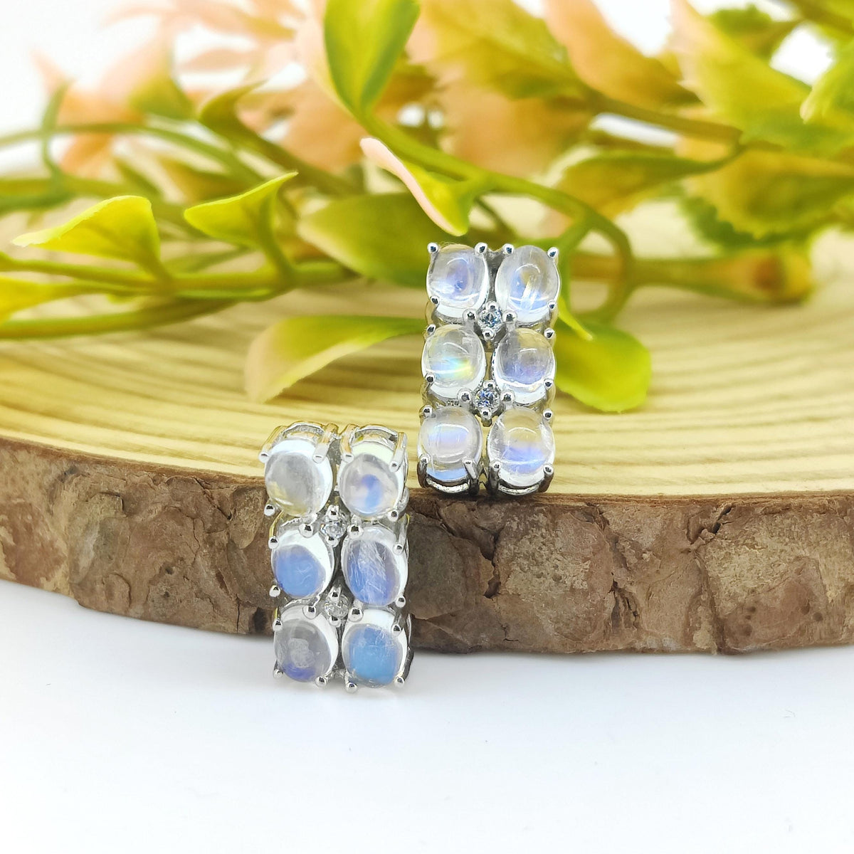 Rainbow Moonstone Stud Earrings: Oval 925 Sterling Silver Minimalist Jewelry