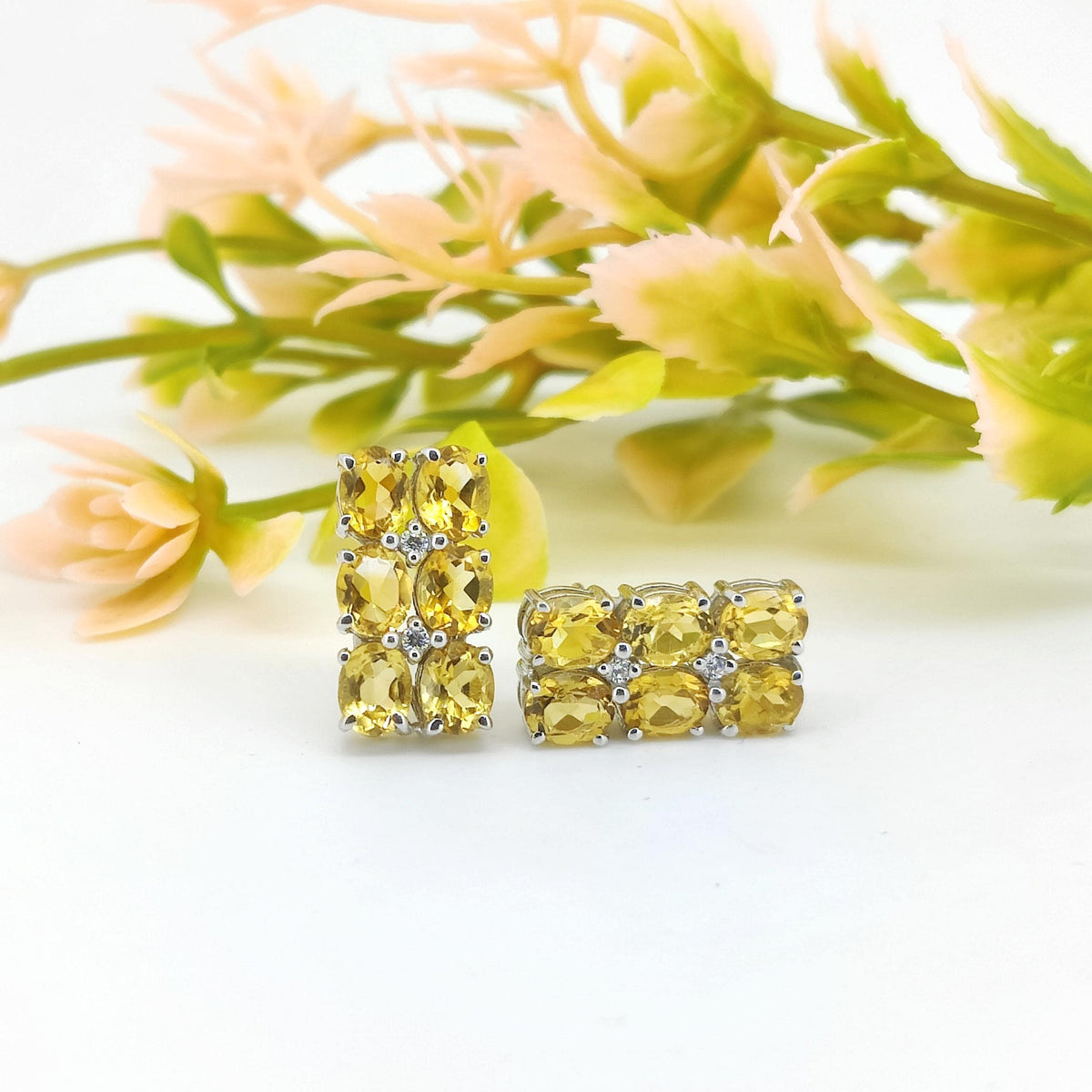 Natural Citrine Stud-925 Sterling Silver-Oval Gemstone Earring-Cubic Zircon-November Birthstone Jewelry-Yellow Citrine Jewelry-Gift for wife