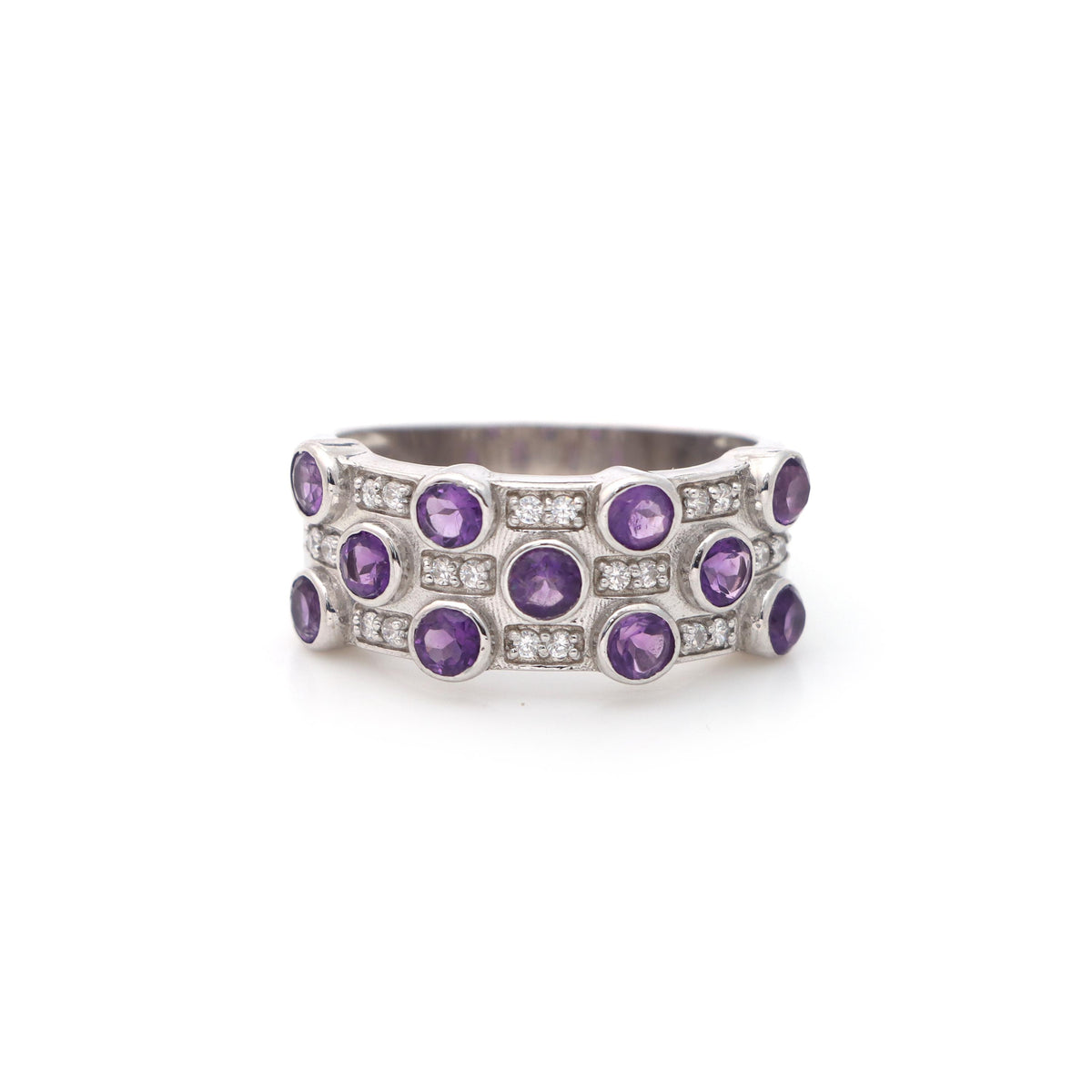Sterling Silver Amethyst Halo Ring – Round Cut February Birthstone Wedding Jewelry