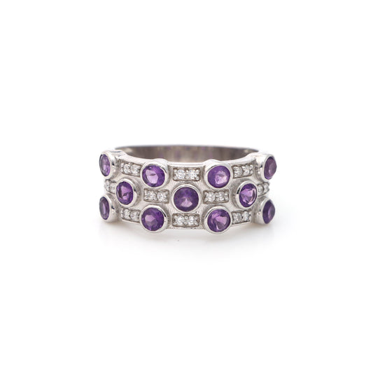 Sterling Silver Amethyst Halo Ring – Round Cut February Birthstone Wedding Jewelry
