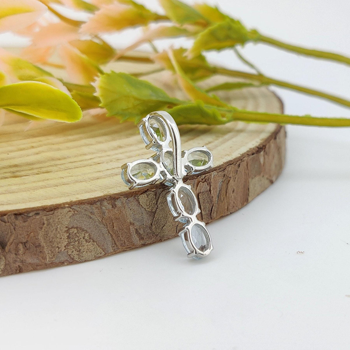 Aquamarine Cross Pendant: Sterling Silver March Birthstone Jewelry