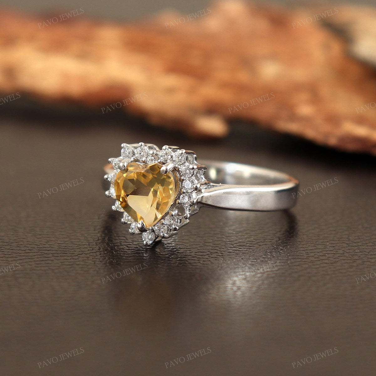 Citrine Heart Ring: 925 Sterling Silver November Birthstone