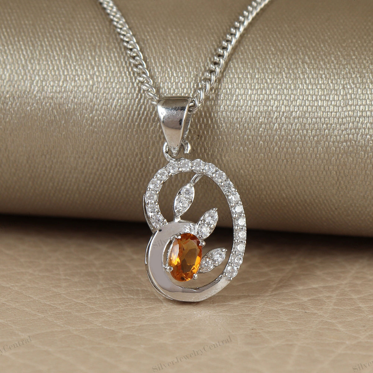 Citrine Cluster Pendant: Oval Gemstone, 925 Sterling Silver, November Birthstone