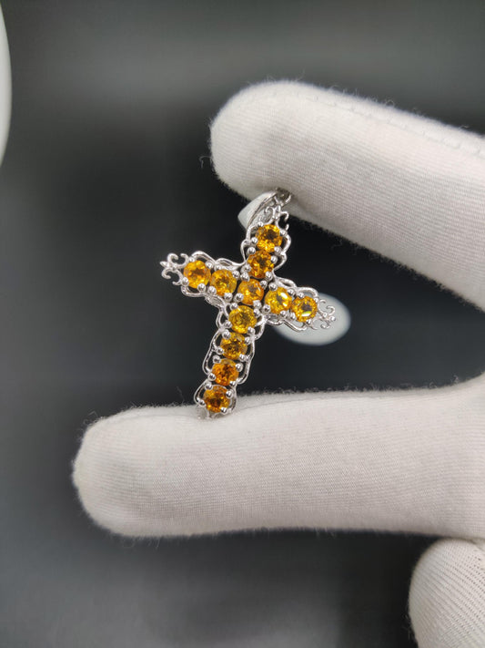Citrine Holy Cross Pendant: Sterling Silver November Birthstone