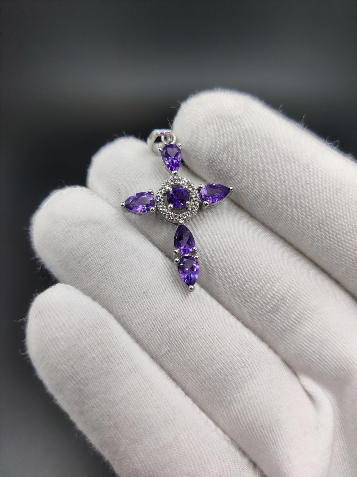 Amethyst Cross Pendant, Sterling Silver Unique Handmade Necklace Jewelry For Women