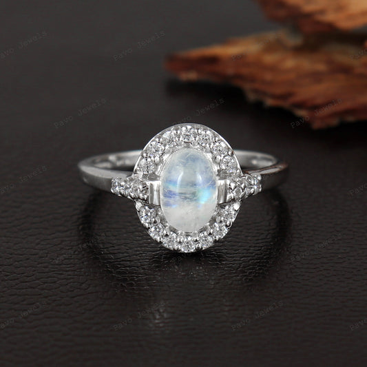 Rainbow Moonstone Ring: Sterling Silver, Christmas Gifts for Her