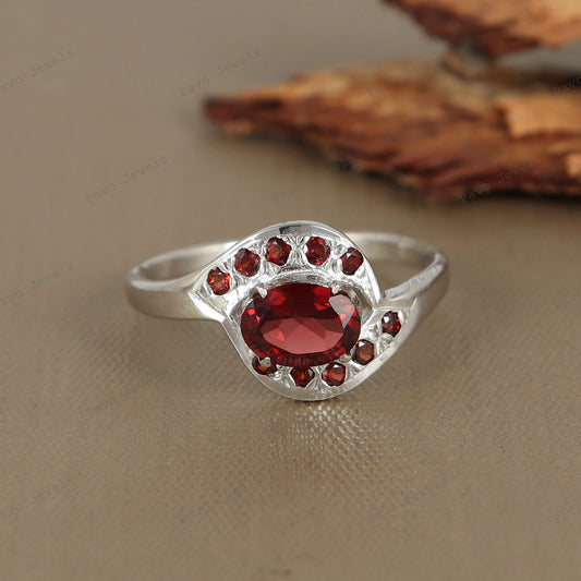 Red Garnet Ring: Antique Style 925 Sterling Silver January Birthstone