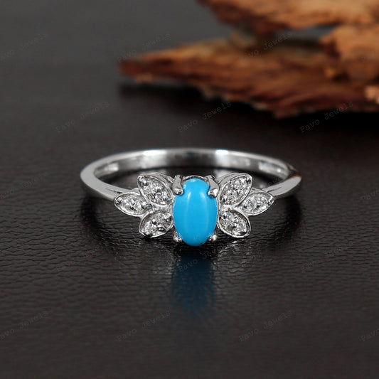 Oval Turquoise Sterling Silver Ring: Minimalist December Birthstone, Christmas Gift Her