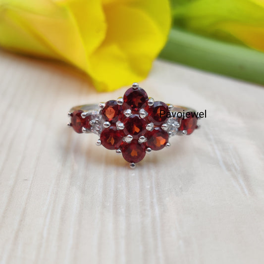 Natural Garnet Ring: 925 Sterling Silver Birthstone Jewelry Christmas Gifts For Her