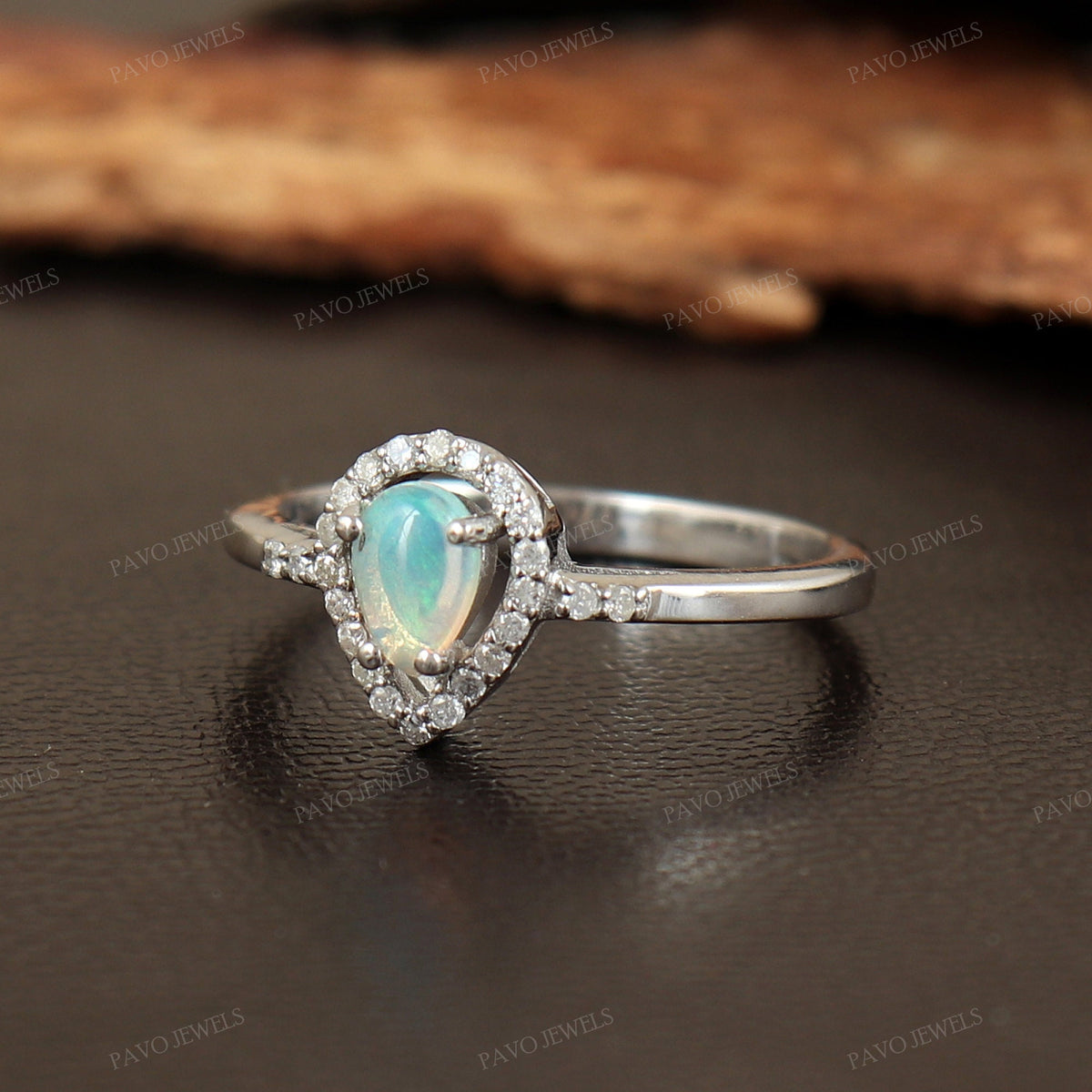 Ethiopian Opal Pear Cut Ring, 925 Sterling Silver, Boho Engagement Ring, October Birthstone