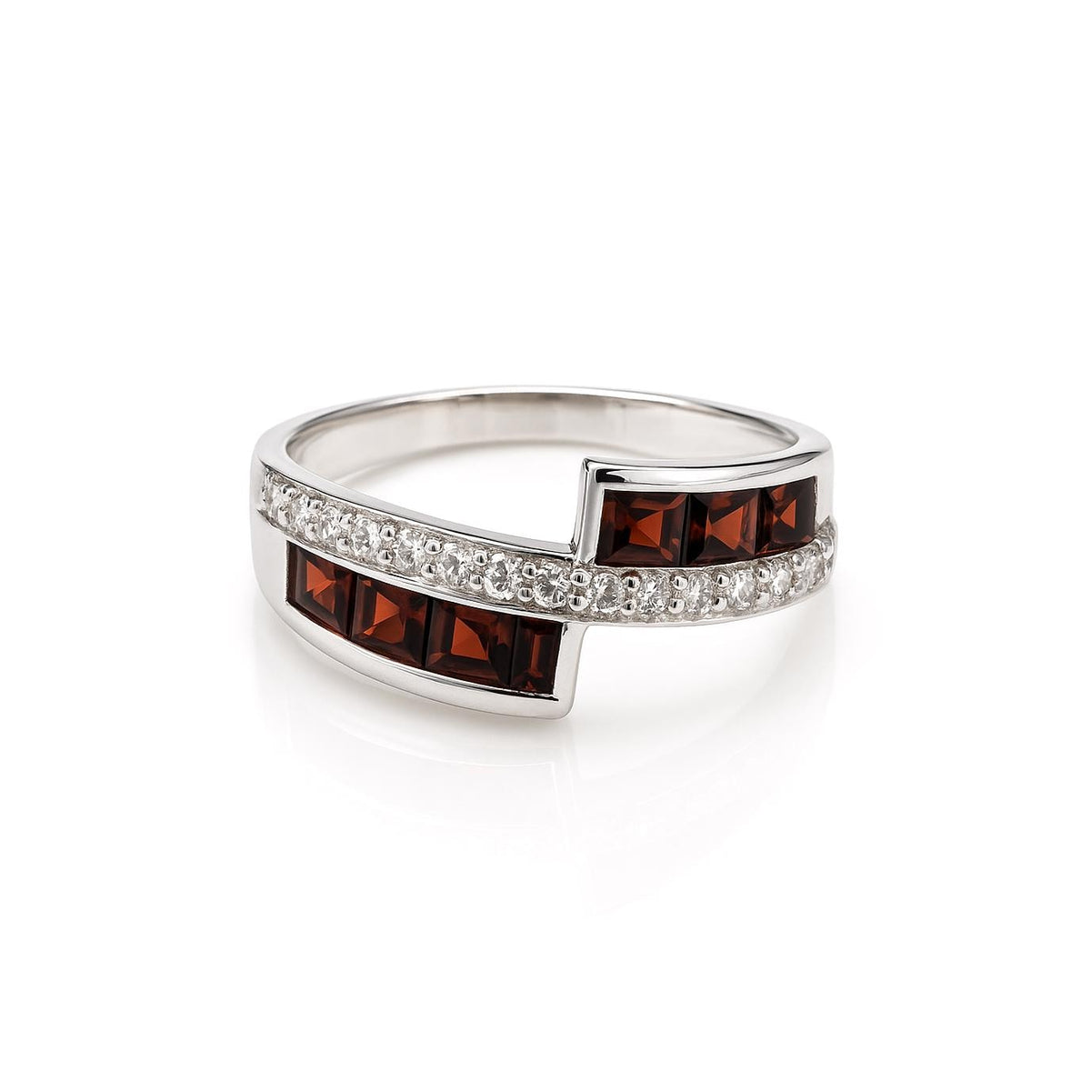 Garnet Ring Sterling Silver, Red Gemstone CZ Band, January Birthstone Jewelry, Christmas
