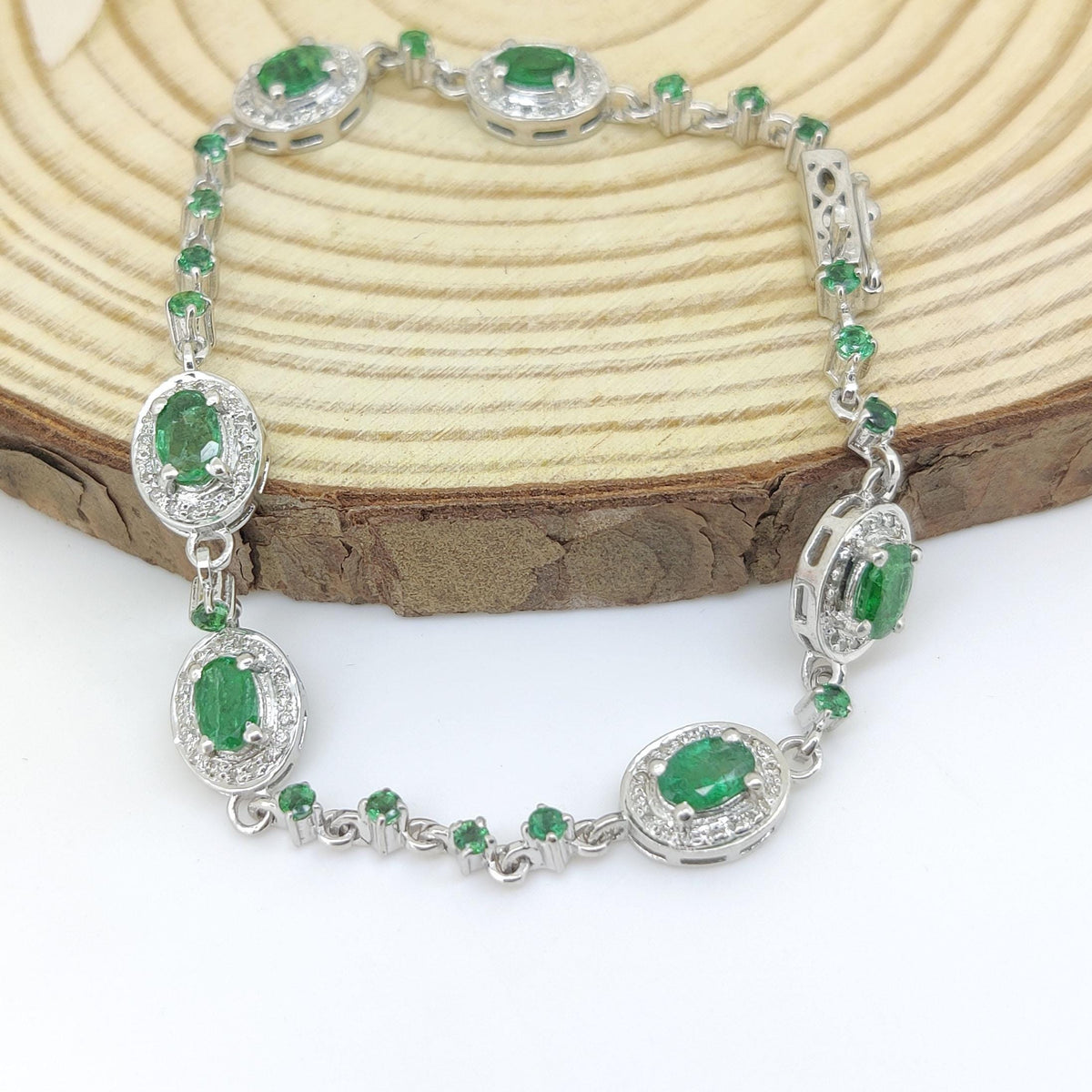 Natural Emerald Tennis Bracelet Sterling Silver May Birthstone Gift for Her
