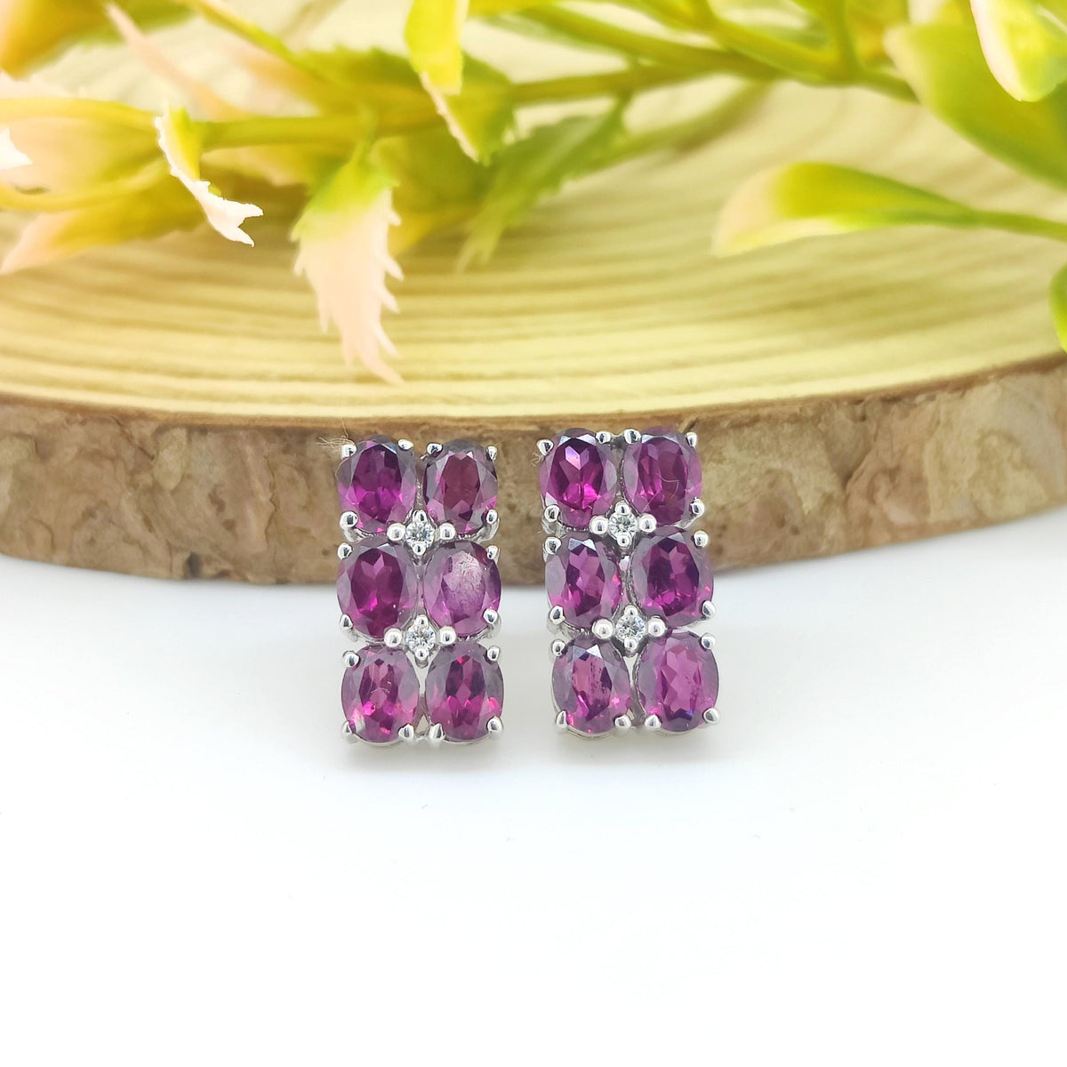 Natural Rhodolite Garnet Stud Earring-925 Sterling Silver Jewelry-January Birthstone Earrings-Oval Cut Pink Gemstone-Rhodolite Jewelry