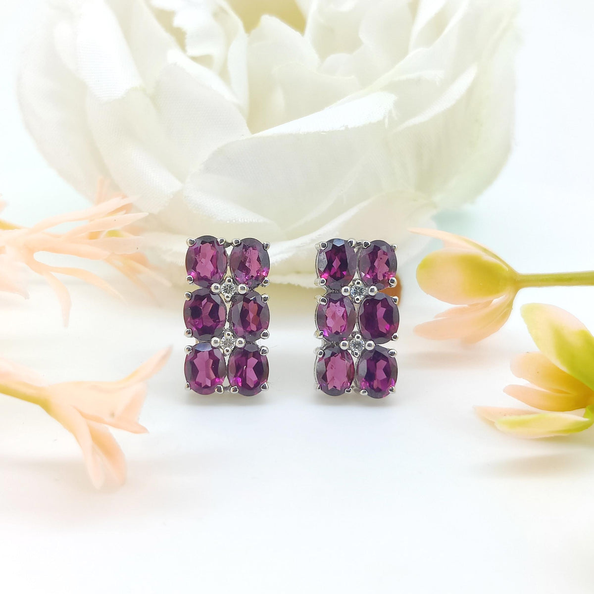 Natural Rhodolite Garnet Stud Earring-925 Sterling Silver Jewelry-January Birthstone Earrings-Oval Cut Pink Gemstone-Rhodolite Jewelry