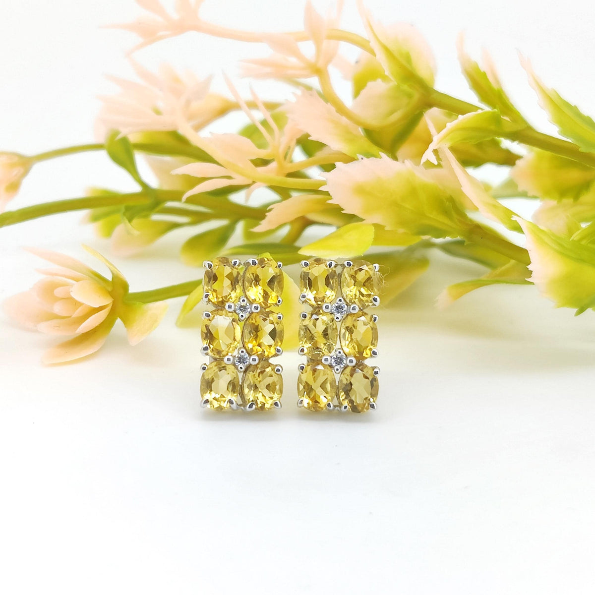 Natural Citrine Stud-925 Sterling Silver-Oval Gemstone Earring-Cubic Zircon-November Birthstone Jewelry-Yellow Citrine Jewelry-Gift for wife