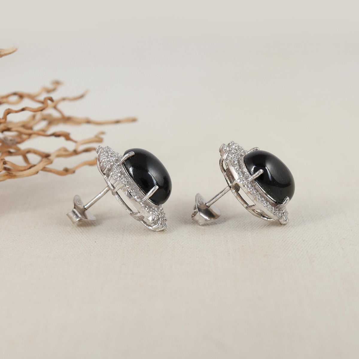 Handmade 925 Silver Black Star Gemstone Stud Earrings