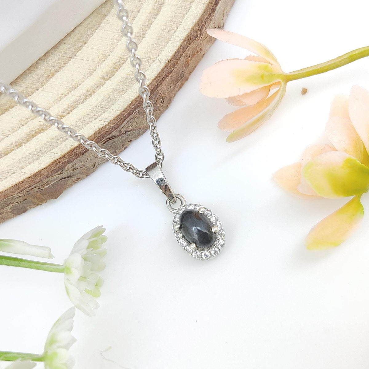 Black Star Pendant-925 Sterling Silver Jewelry-March Birthstone-Cubic Zircon Chain Necklace-Anniversary Gift