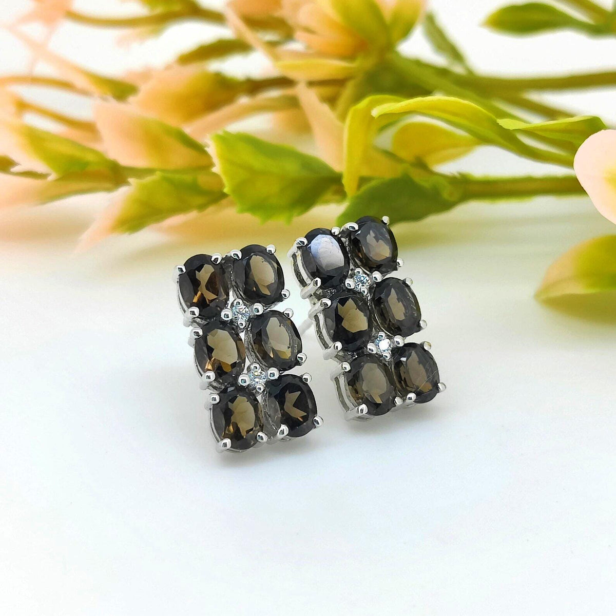Smoky Quartz Sterling Silver Stud Earrings: November Birthstone