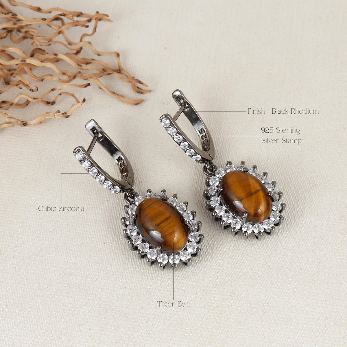 Natural Tiger Eye Earring-925 Sterling Silver Jewelry-Gemstone Cluster Earring-November Birthstone-Tiger Eye Jewelry-Gift for Anniversary