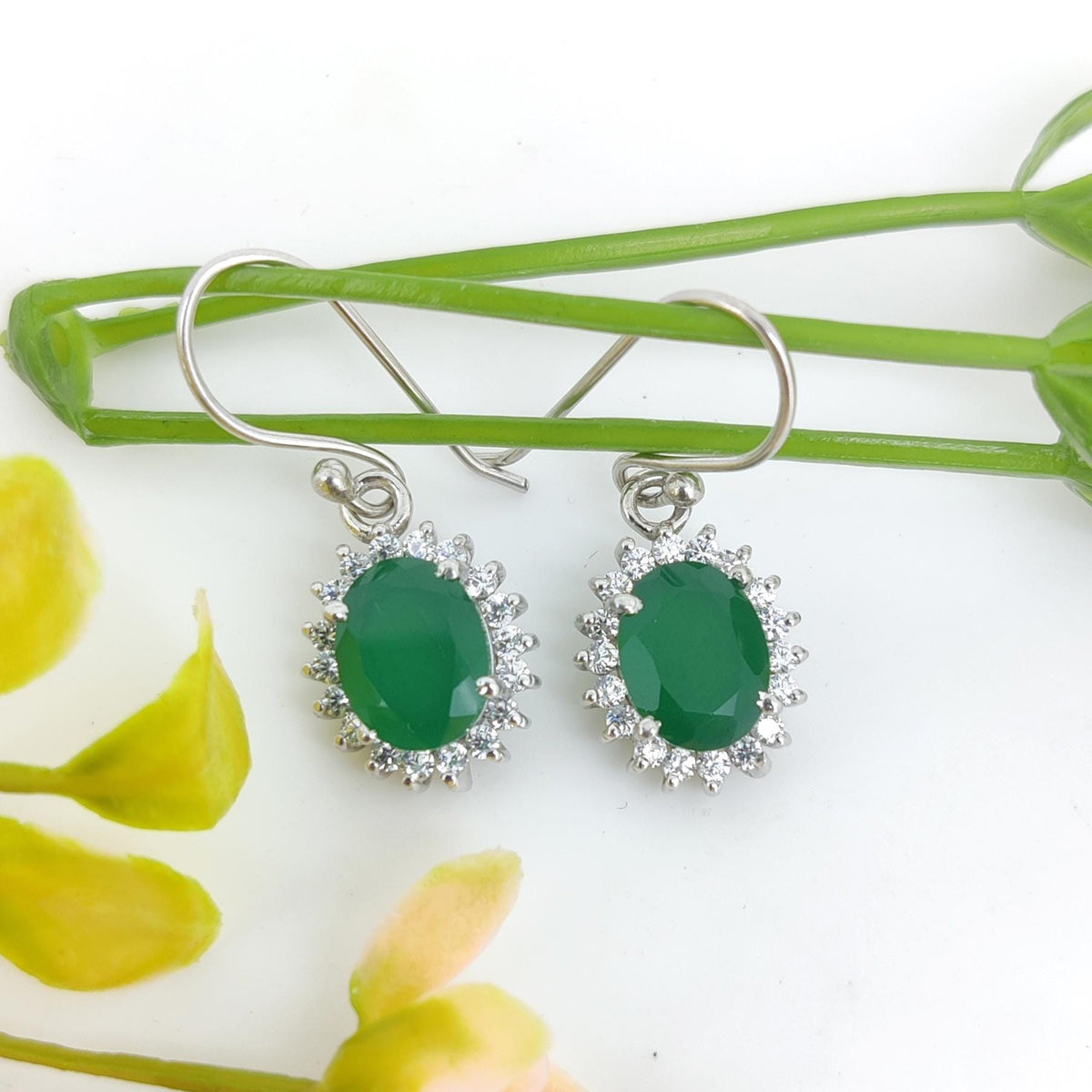 Green Onyx Sterling Silver Earrings: May Birthstone Dangle Drop Jewelry
