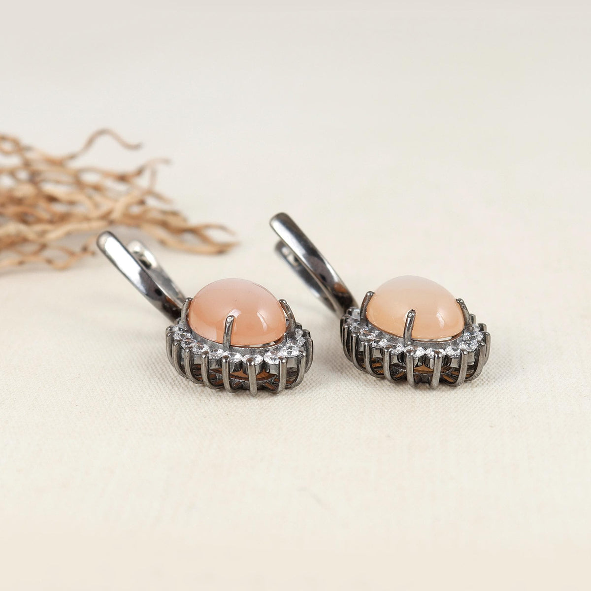 Peach Moonstone Sterling Silver Hoop Earrings: Handmade Gemstone Jewelry