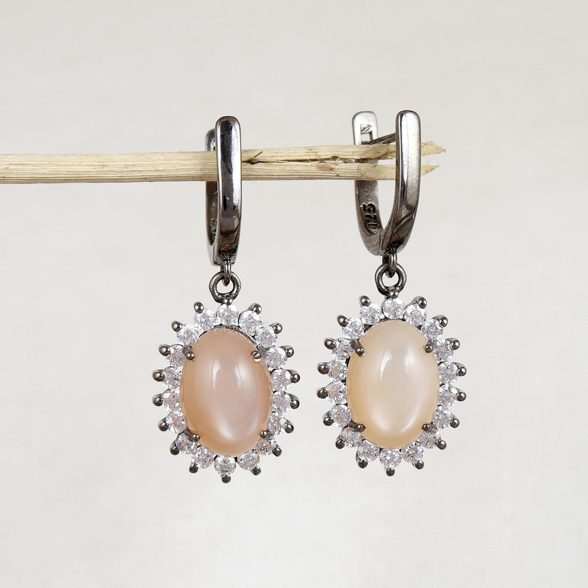 Peach Moonstone Sterling Silver Hoop Earrings: Handmade Gemstone Jewelry