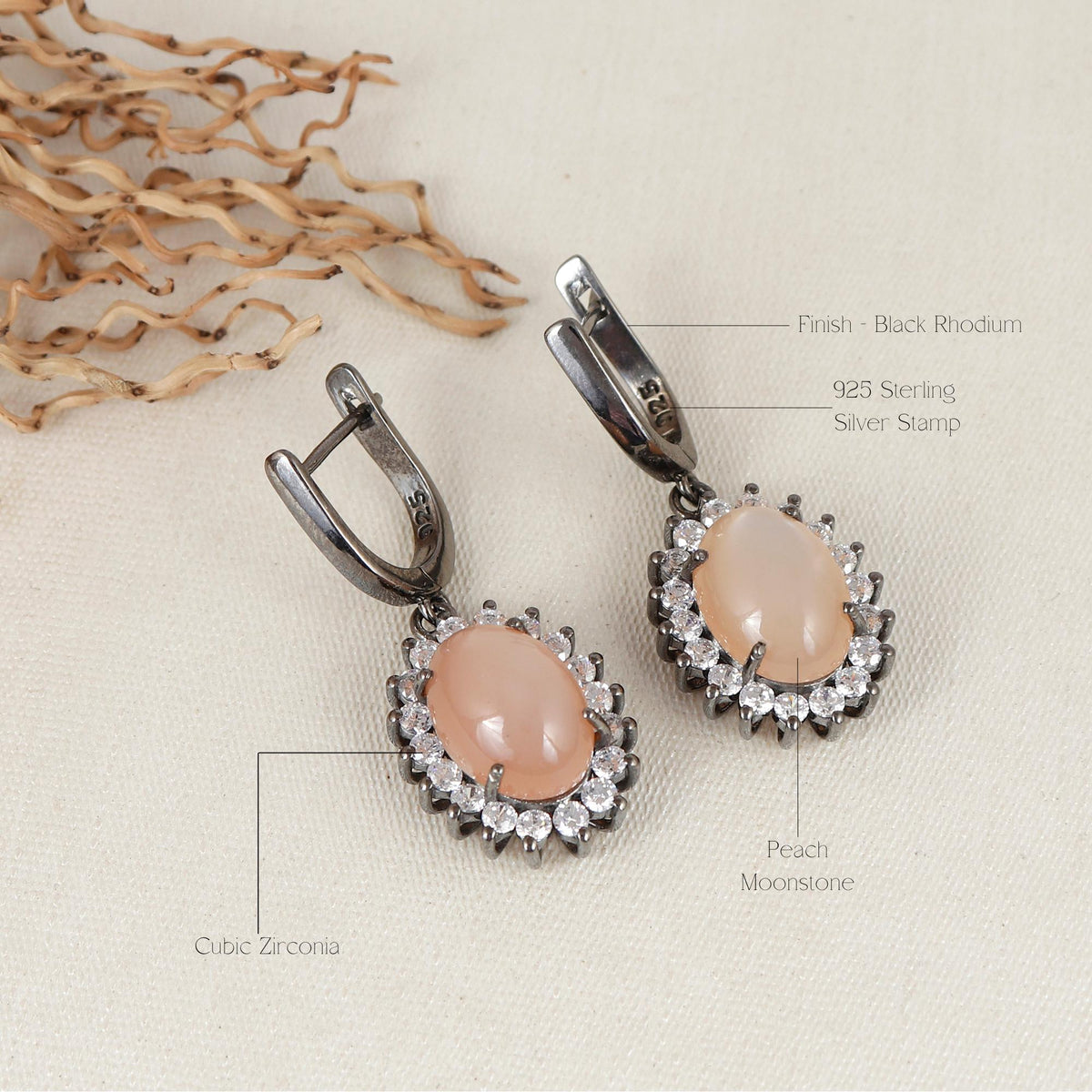 Peach Moonstone Sterling Silver Hoop Earrings: Handmade Gemstone Jewelry