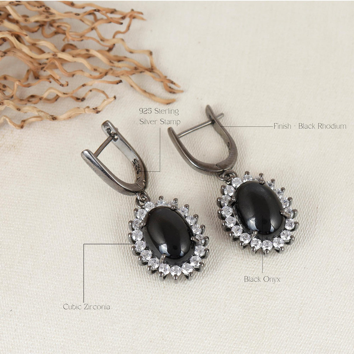 Black Onyx Sterling Silver Dangle Earrings: December Birthstone