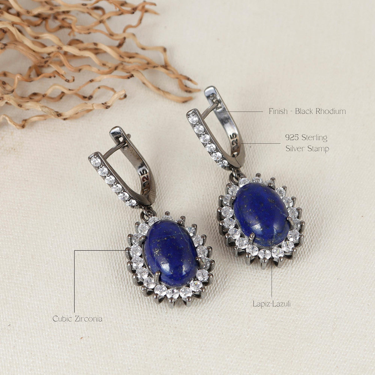 Lapis Lazuli Gemstone Dangle Earrings: 925 Sterling Silver Cluster Handmade Jewelry