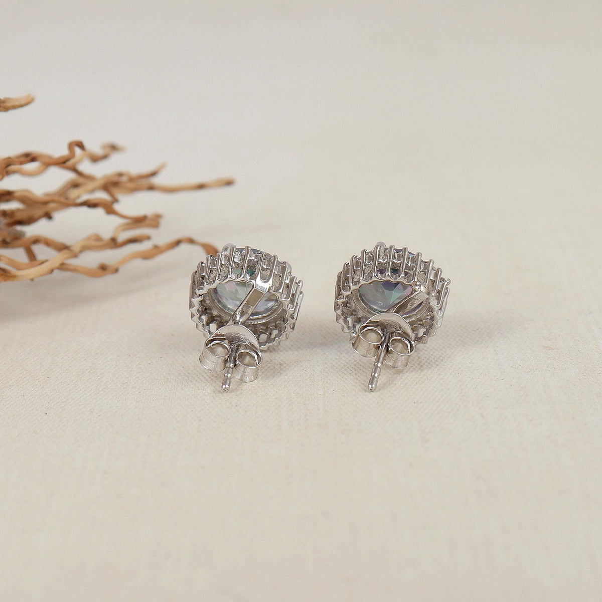 Mystic Quartz Stud Earrings: 925 Sterling Silver, April Birthstone