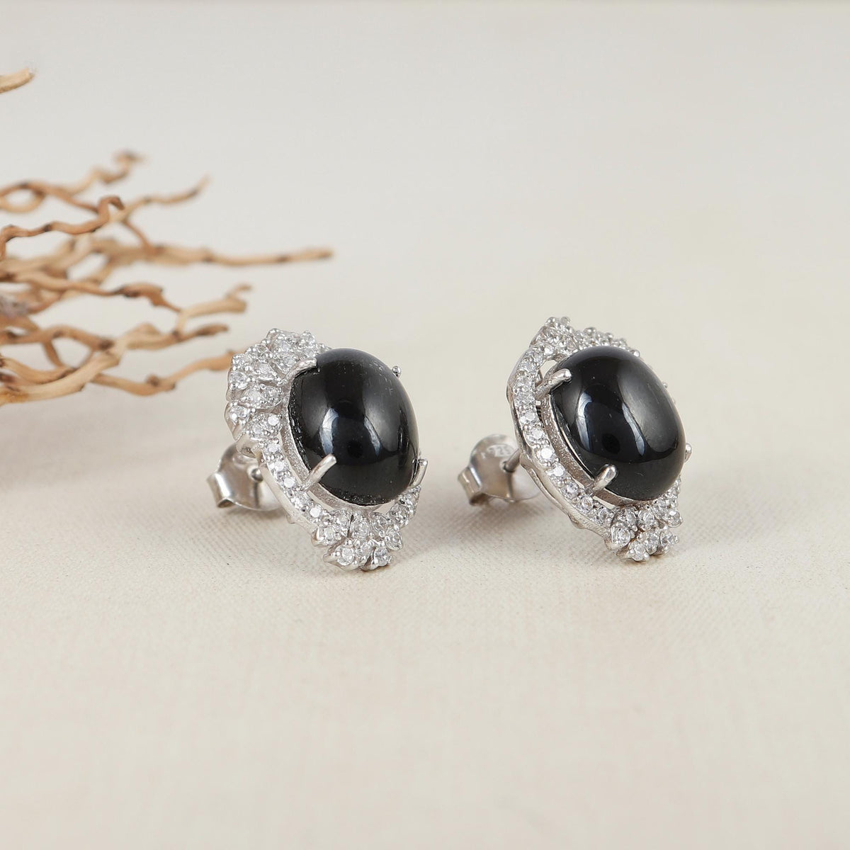 Handmade 925 Silver Black Star Gemstone Stud Earrings