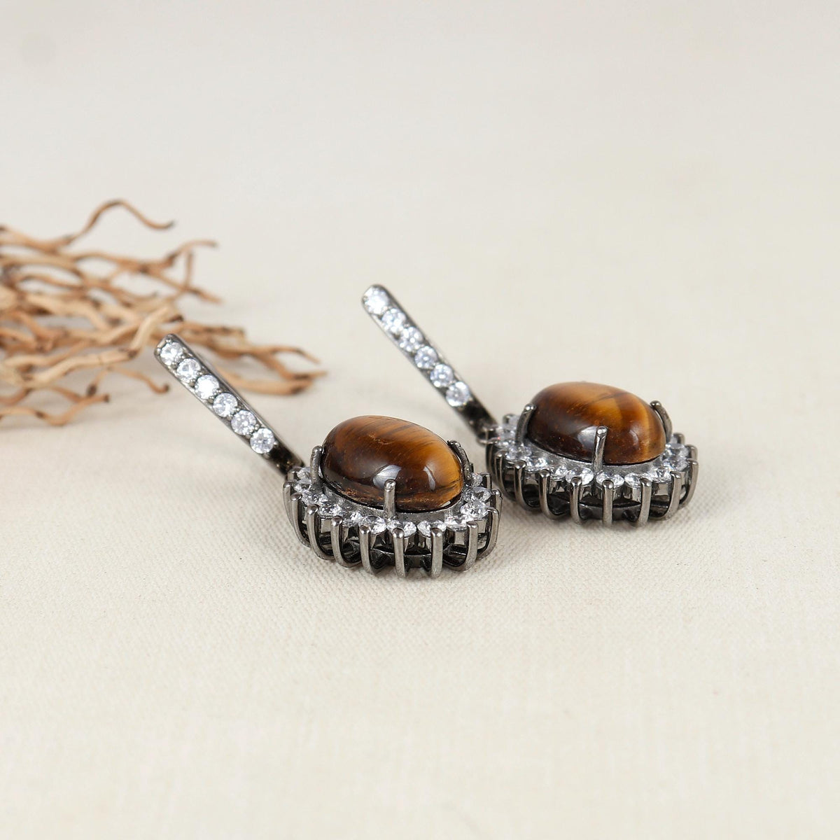 Natural Tiger Eye Earring-925 Sterling Silver Jewelry-Gemstone Cluster Earring-November Birthstone-Tiger Eye Jewelry-Gift for Anniversary