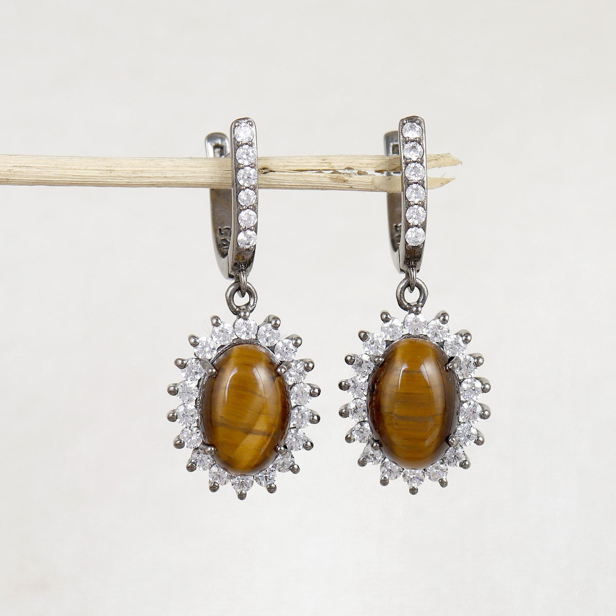 Natural Tiger Eye Earring-925 Sterling Silver Jewelry-Gemstone Cluster Earring-November Birthstone-Tiger Eye Jewelry-Gift for Anniversary