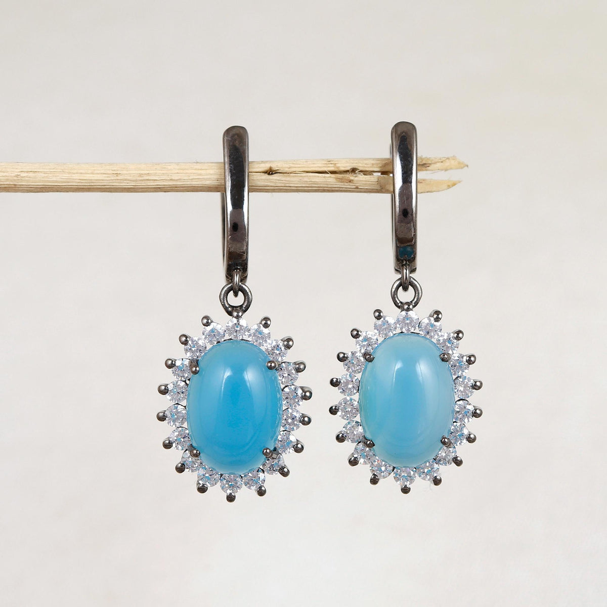 Blue Chalcedony Cluster Earrings: Sterling Silver Huggies,