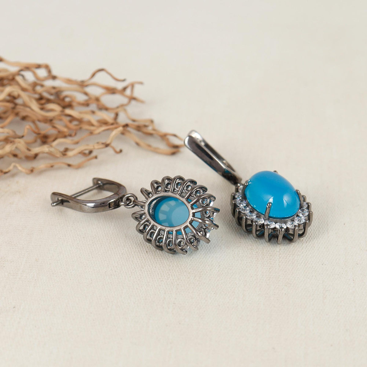 Blue Chalcedony Cluster Earrings: Sterling Silver Huggies,