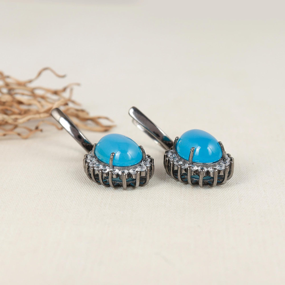 Blue Chalcedony Cluster Earrings: Sterling Silver Huggies,