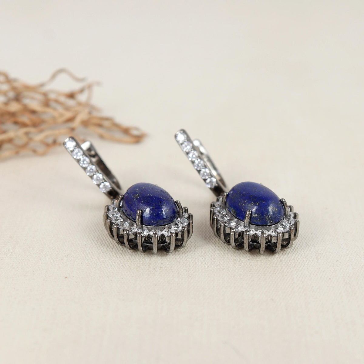 Lapis Lazuli Gemstone Dangle Earrings: 925 Sterling Silver Cluster Handmade Jewelry